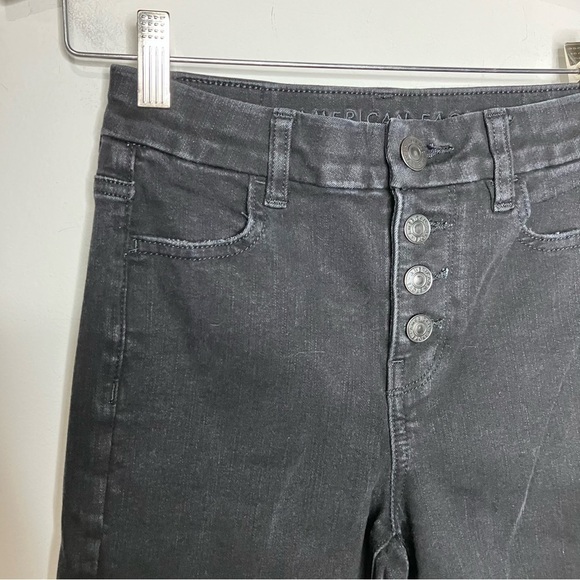 Curvy hi-rise Jeggings crop black button fly distressed size 0 - Picture 3 of 10